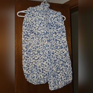Handmade Blue and White Blanket Yarn Crochet Scarf